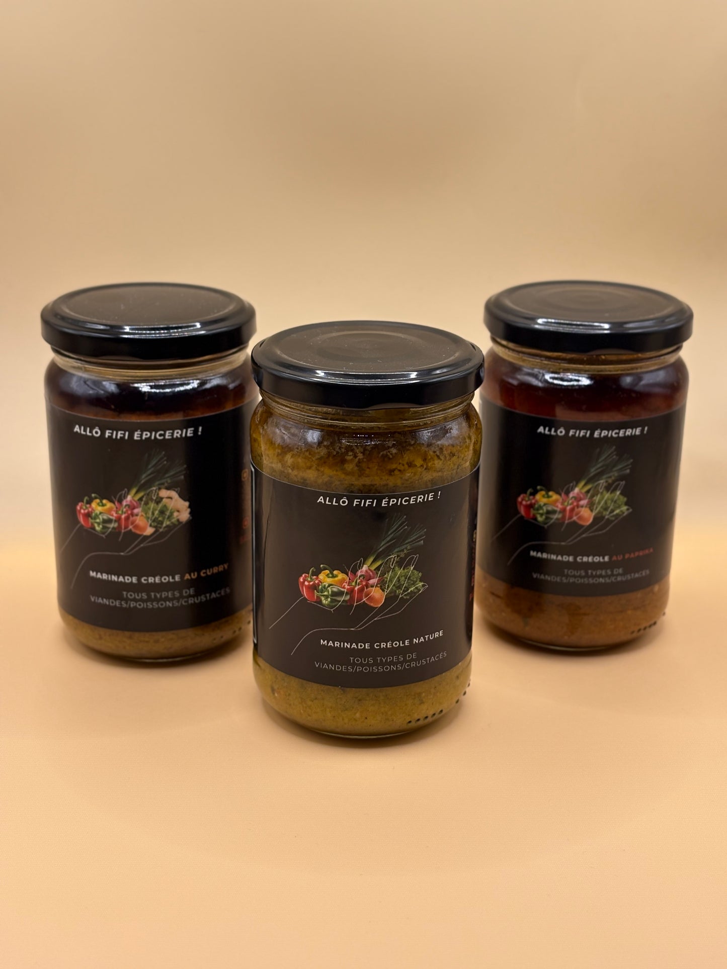 Lot de 3 Marinades Créoles – 260g – Curry, Nature, Paprika – Spécial Barbecue